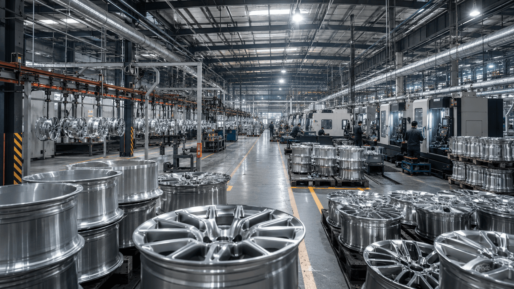 Wheel manufacturing floor with CNC production and wheel programs